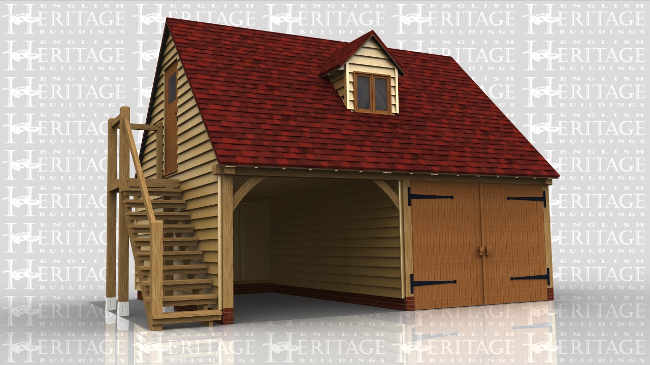 WSTwo bay oak framed garage with one enclosed bay00057 Oak Frame