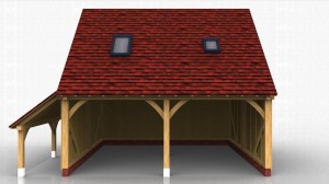 2 bay open fronted oak garage with logstore on the side. First floor can be accessed with a hatch or an internal staircase could be used.