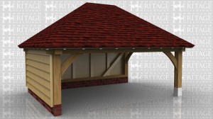 An open oak framed building for a car or covered storage. It could also be used to site a hot tub or for sheltered outdoor entertainment.