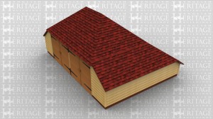 A two bay garage with catslide roofs to both ends and the rear. There is a central front to rear partition to split the building into two and both bays have garge doors to make them secure.