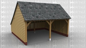 This is a two bay open fronted garage with gable ends and a rear catslide.