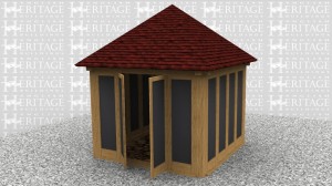 This is a small summerhouse with glazing on 3 sides and weatherboarding on the fourth. This wall is also insulated and the roof has oak rafters with an insulated warm roof construction.