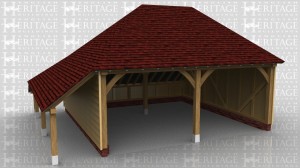 This oak framed two bay garage has two open fronted bays and a small open logstore to the left hand side.