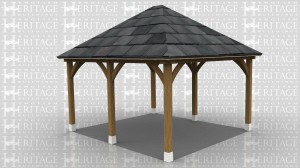 This is a two bay open oak framed car port.