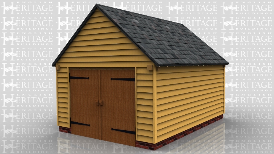 WS01066 Oak framed garage is formed of two bays, enclosed to the front