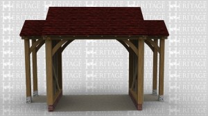 An oak frame porch with a main entry way in the centre and 2 outer walkways either side.