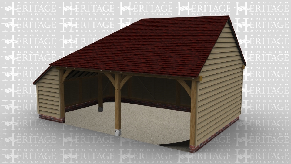 A 3 bay oak frame open plan garage