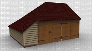 A 2 bay oak frame garage with enclosed aisle on the left side.