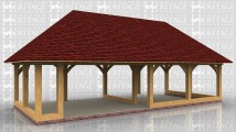 A 4 bay oak framed building open on all sides with a full hip roof either end.