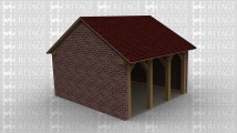 A single bay oak framed building with a gable roof on wither end and the left rear and right wall are all solid brick walls with the front open.