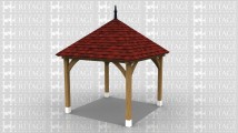 Square gazebo with clay tile roof and leaded finial.